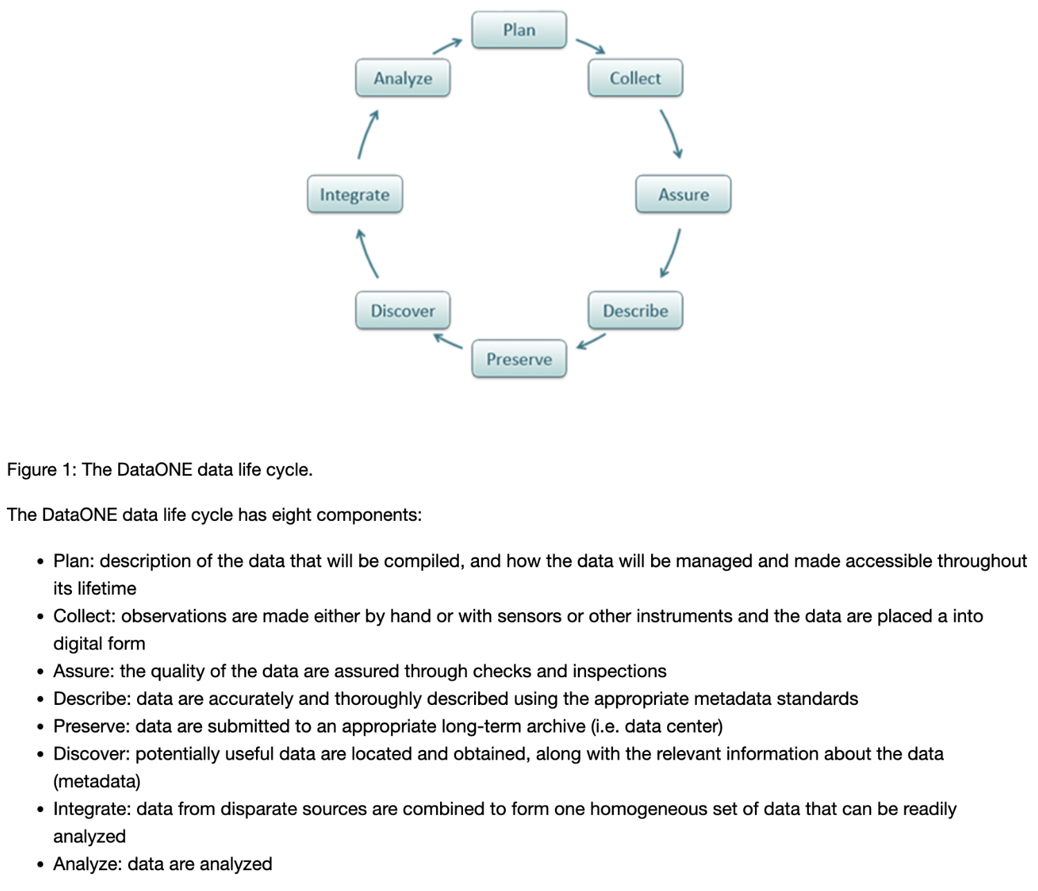 The DataONE Data Life Cycle - screen shot of Figure 1